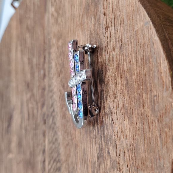 Jack And Jill Crystal Accent Pink & Blue Initial Pin - Women Jewelry B556 - Picture 2 of 4